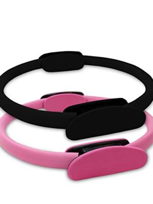 Ultra-Fit Yoga Magic Circle Body Balance Pilates Exercise Ring - Weight Loss, Body Toning, Improved Posture - Dual EVA Foam Non-Slip Design - Ideal for All Fitness Levels - 2 Pack (Pink and Black).