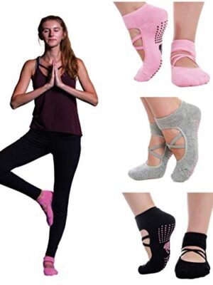 LUCKAYA 3 Pairs Anti-Slip Socks for Yoga Pilates Barre