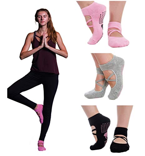 LUCKAYA 3 Pairs Anti-Slip Socks for Yoga Pilates Barre 1 LUCKAYA 3 Pairs Anti-Slip Socks for Yoga Pilates Barre