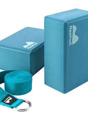 REEHUT Yoga Block 2 Pack and Metal D Ring Yoga Strap