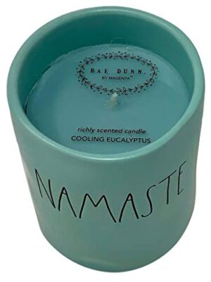 RAE Dunn "Namaste" Yoga Candle, Cooling Eucalyptus Scented