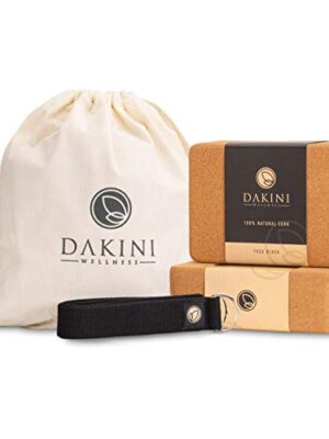 Dakini Wellness Cork Yoga Block 2 Pack with Yoga Strap Set
