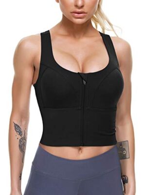 Women Zip Front Sports Bras Longline Fitness