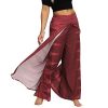 Lu's Chic Women's Boho Pants Harem Wide Leg Side Split