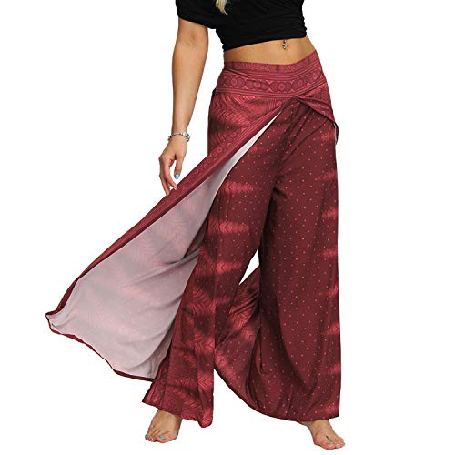 41A6GIHbRkL.SL1500 Lu's Chic Women's Boho Pants Harem Wide Leg Side Split