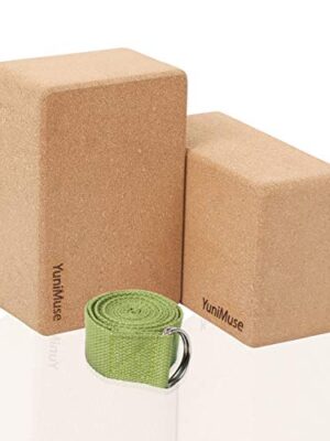 YuniMuse Cork Yoga Blocks 2 Pack 9"x6"x4"/3" Natural