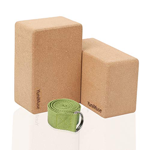 YuniMuse Cork Yoga Blocks 2 Pack 9"x6"x4"/3" Natural