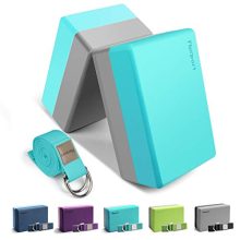 Non-Slip Surface Yoga Block 2 Pack with Yoga Strap