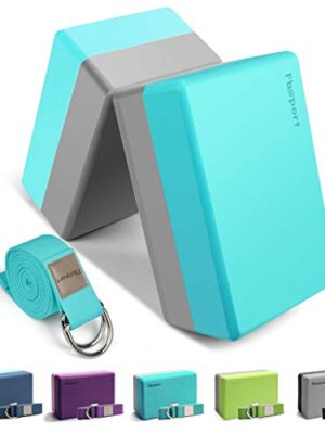 Non-Slip Surface Yoga Block 2 Pack with Yoga Strap
