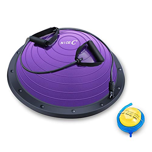 Yoga Balance Ball Balance Coach Strength Exercise 1 Nice C Balance Ball Balance Coach: The Ultimate Half Ball with Resistant Band for Strength Exercise, Fitness, Yoga, and More - Comes with Foot Pump (Purple).