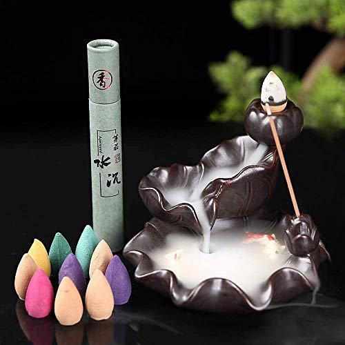 Backflow Incense Burner,Lotus Fish Waterfall Incense Burner
