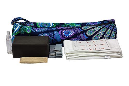 Blue Yoga Starter Set White Cotton Hand Towels Two Yoga Bands One Spray Bottle