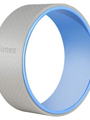 Eliminate Back Pain and Improve Flexibility: The 13 Inch Yoga Wheel with 10mm Thick External Pad, Sturdy Back Roller Stretcher, Workout Guidebook, and Grey Blue Color.