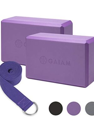 Gaiam Essentials Yoga Block 2 Pack, Yoga Strap Set
