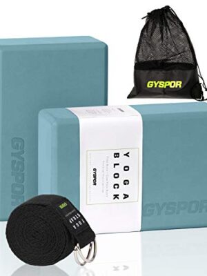 GYSPOR Yoga Blocks 2 Pack Set 9"x6"x3" with Yoga Strap