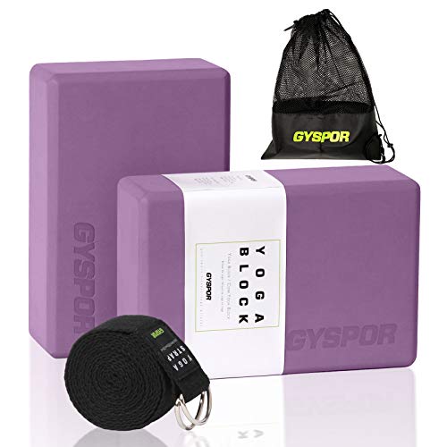 41USY9nx7UL GYSPOR Yoga Blocks 2 Pack Set 9"x6"x3" with Yoga Strap