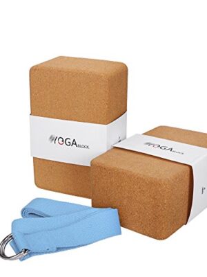 JBM Yoga Blocks 2 Pack Plus Strap Cork Yoga Block Yoga Brick