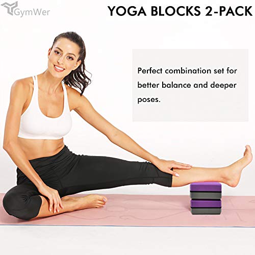 GymWer Yoga Blocks 2 Pack, High Density EVA Foam