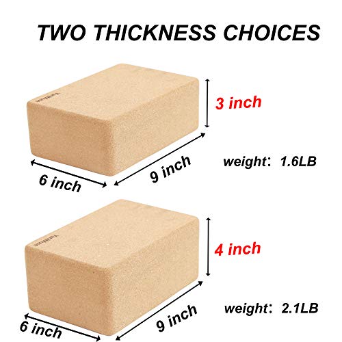 YuniMuse Cork Yoga Blocks 2 Pack 9"x6"x4"/3" Natural