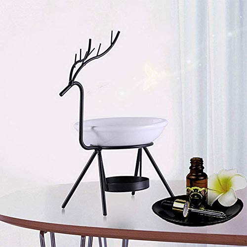 Ceramic Essential Oil Burner with Candle Holder - Aromatherapy Diffuser, Oil Warmer, Tealight Holder - Perfect for Yoga, Spa, Home Decor, Bedroom, Christmas, Housewarming Gift (Black).