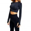 Yoga Shirt Long Sleeve Crop Top Seamless Thumb Hole