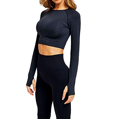 41ZKrD-9zqL Yoga Shirt Long Sleeve Crop Top Seamless Thumb Hole