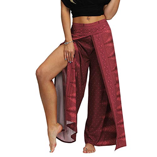 41bXqavuPwL.SL1500 Lu's Chic Women's Boho Pants Harem Wide Leg Side Split