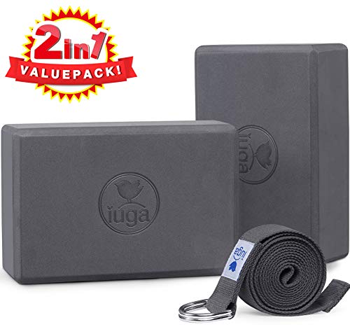 IUGA Yoga Block 2 Pack with Yoga Strap 1 IUGA Yoga Block 2 Pack with Yoga Strap