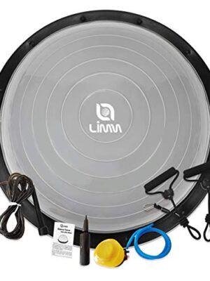 Limm Half Ball Balance Trainer - Half Yoga Ball with Resistance Bands, Handle, and Jump Rope - Pilates Exercise Ball for Squats, Steps, Balance Training, Push Ups, Core Training, and More.