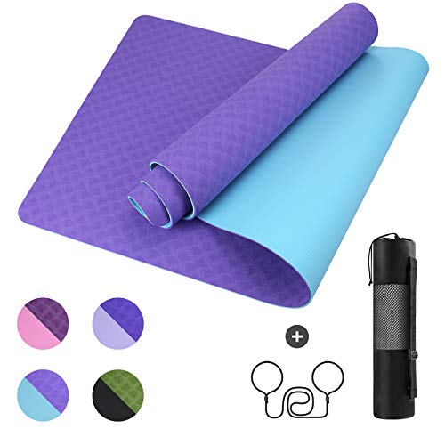 GISALA TPE Yoga Mat Fitness for Yoga (Blue)
