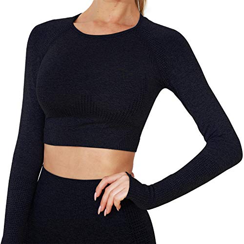 41qSTJT1J9L Yoga Shirt Long Sleeve Crop Top Seamless Thumb Hole