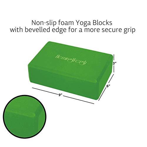 Practice with HemingWeigh Yoga Kit - Green Yoga Mat Set with Carrying Strap, Blocks, Strap, and 2 Microfiber Towels - Ideal for Home Workouts or Gym Classes