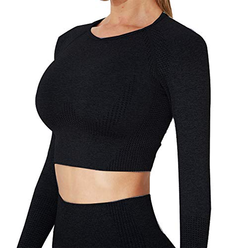 Yoga Shirt Long Sleeve Crop Top Seamless Thumb Hole 1 Yoga Shirt Long Sleeve Crop Top Seamless Thumb Hole