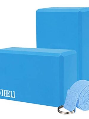 VIHELI Yoga Block (2 Pack) with Yoga Strap Set