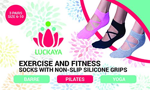 51024GMBy7L LUCKAYA 3 Pairs Anti-Slip Socks for Yoga Pilates Barre