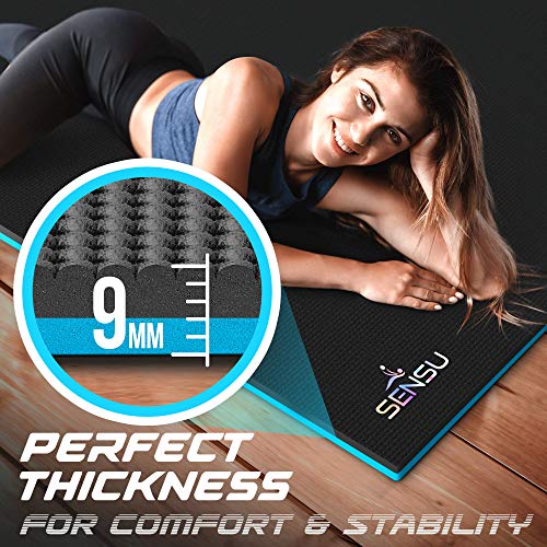Sensu Large Yoga Mat - 6’ x 4’ x 9mm Extra Thick Exercise