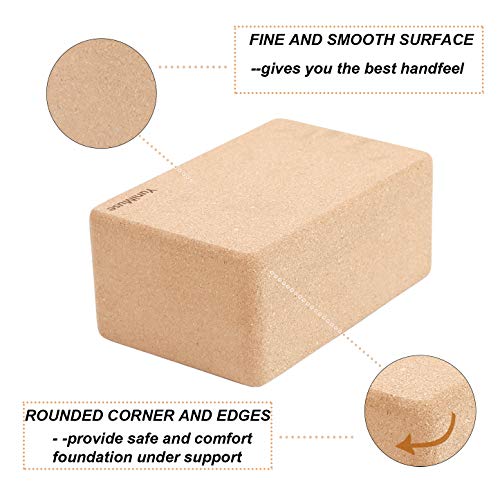 YuniMuse Cork Yoga Blocks 2 Pack 9"x6"x4"/3" Natural