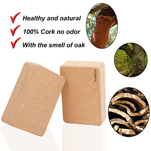 YuniMuse Cork Yoga Blocks 2 Pack 9"x6"x4"/3" Natural