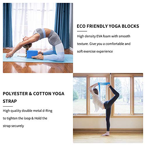 Yoga Block (2 Pack),Yoga Strap Set , High Density EVA Foam