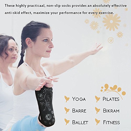 51DoaP1v9jL Non-Slip Yoga Socks for Ladies - Toeless Anti-Skid Pilates, Barre, Ballet, Bikram Workout Socks with Grips