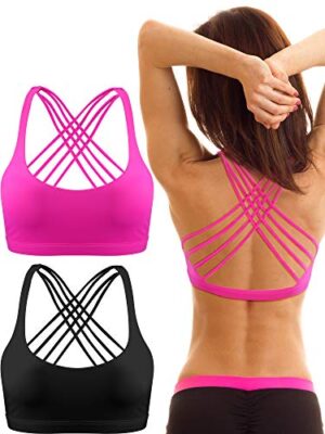 Patelai 2 Pack Womens Padded Sports Bra Cross Back