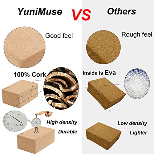 YuniMuse Cork Yoga Blocks 2 Pack 9"x6"x4"/3" Natural