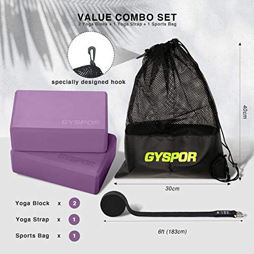 51NvSbDsuuL GYSPOR Yoga Blocks 2 Pack Set 9"x6"x3" with Yoga Strap