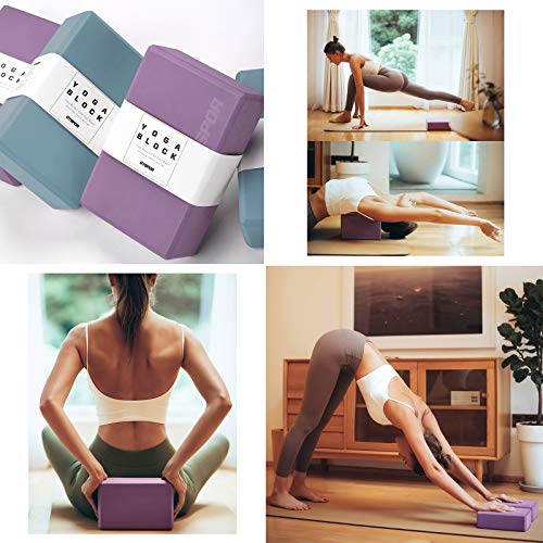 51Q5hNzPpdL GYSPOR Yoga Blocks 2 Pack Set 9"x6"x3" with Yoga Strap