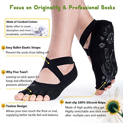 51WBTahPkwL Non-Slip Yoga Socks for Ladies - Toeless Anti-Skid Pilates, Barre, Ballet, Bikram Workout Socks with Grips