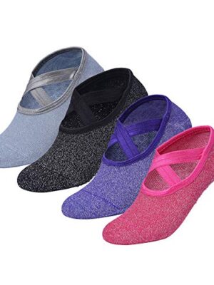 Non Slip Yoga Socks with Grips 4 Pack Straps Barre Pilates