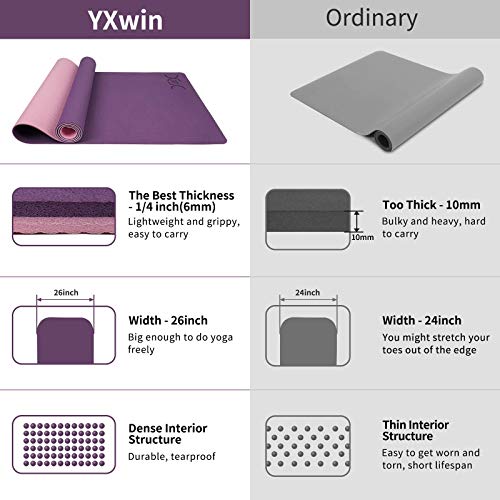 YXwin Yoga Mat, Classic 1/4 Inch Thick, Non Slip Pro Yoga Mat