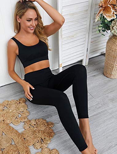 51abo1BlkyL Yoga Outfits Sports Bra and Leggings Set