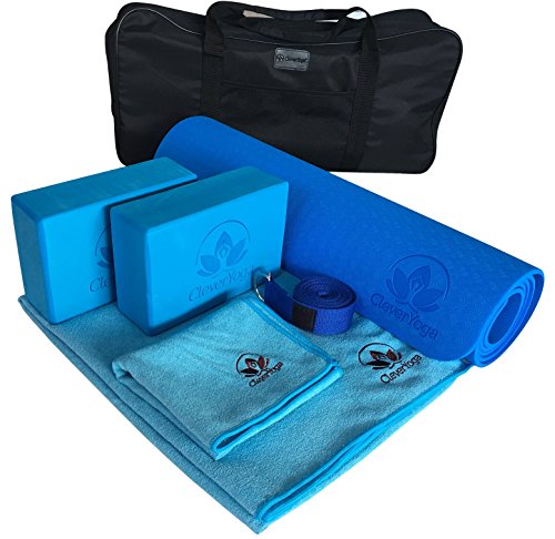 Yoga Set Kit 7-Piece 1 Yoga Mat, Yoga Mat Towel, 2 Yoga Blocks, Yoga Strap, Yoga Hand Towel, FREE Carry Case - Perfect Yoga Gift For Exercises Yogis and Seniors