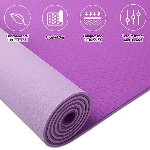 wwww Yoga Mat Eco Friendly TPE Non Slip with Carrying Strap